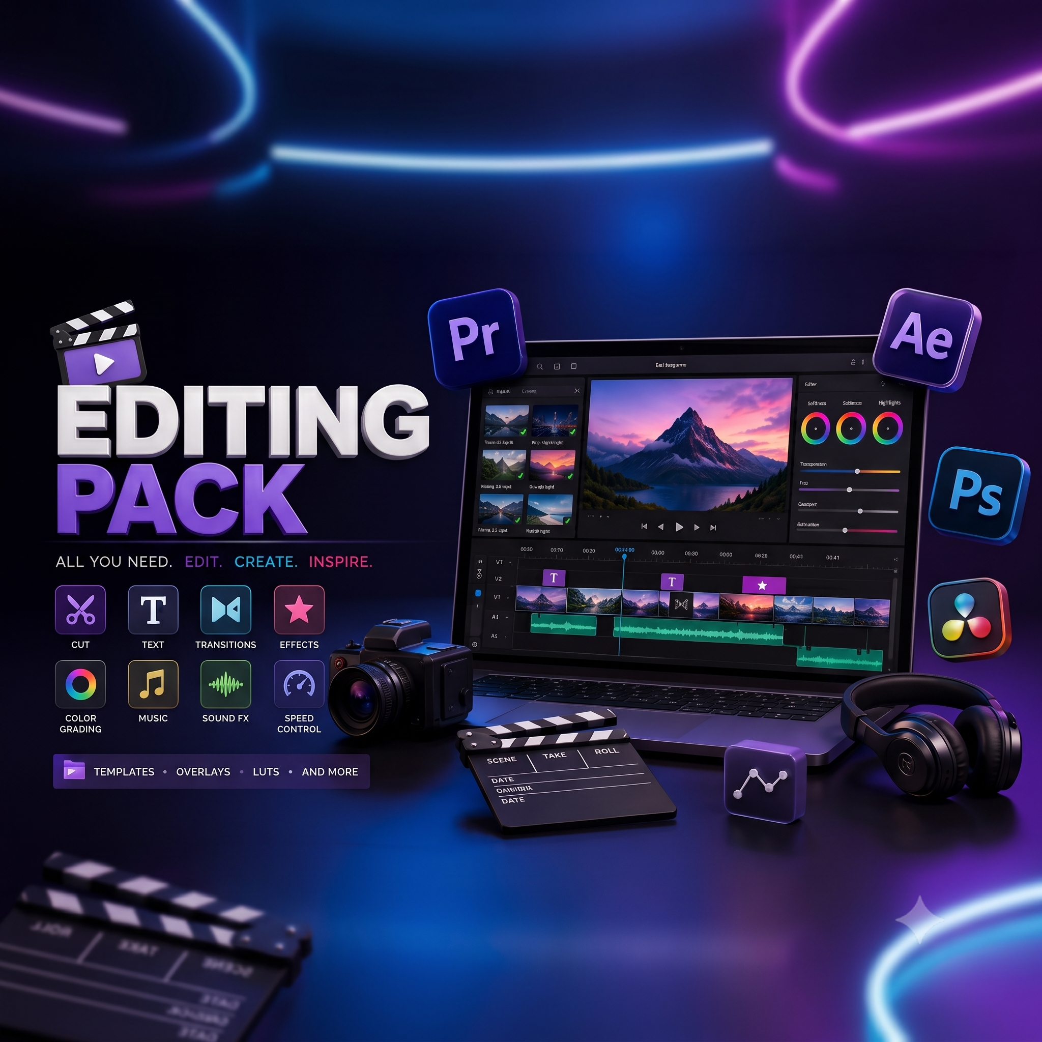 Ultimate Video Editing Pack – 10GB+ Video Assets, Transitions, FX & Overlays Bundle