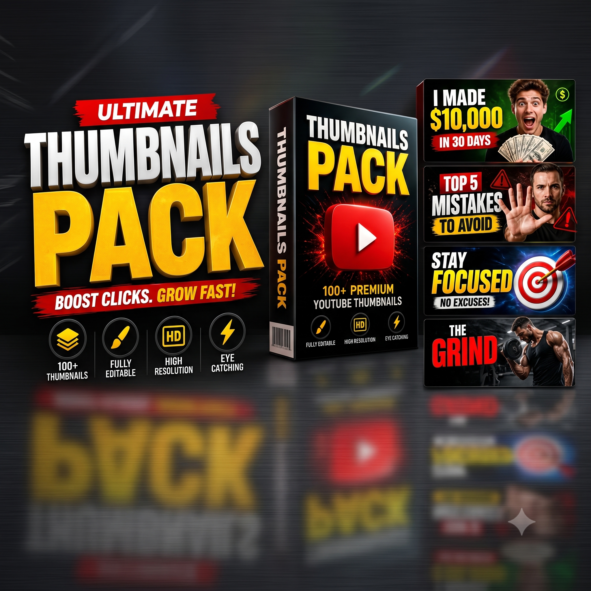 Ultimate YouTube & Social Media Thumbnails Pack – Editable PSD & Canva Graphic Assets