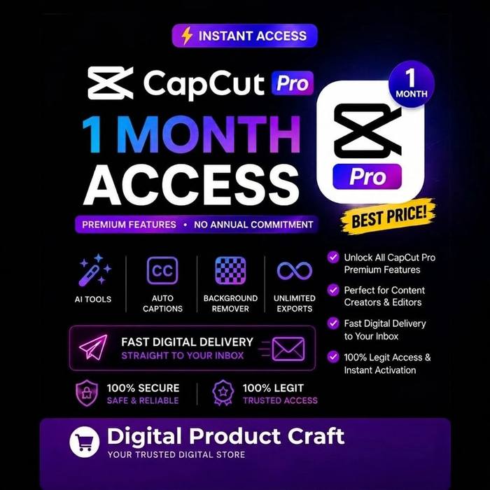 CapCut Pro 1 Month Access – Premium AI Features, Auto-Captions, 4K Export & VIP Video Effects