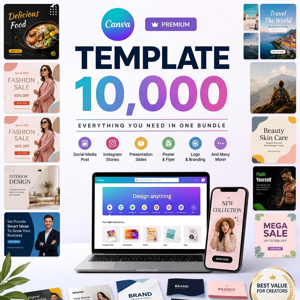 Ultimate Canva Templates Superkit – 10,000+ Editable Graphic Design Assets & Social Media Templates